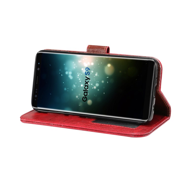 Crazy Horse Flip Leather Wallet Cell Phone Case for Samsung Galaxy S9 G960 - Red-6