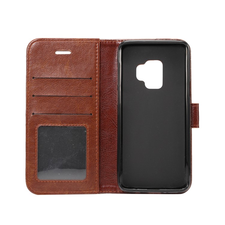 Crazy Horse Flip Leather Wallet Cell Phone Casing for Samsung Galaxy S9 G960 - Coffee-4