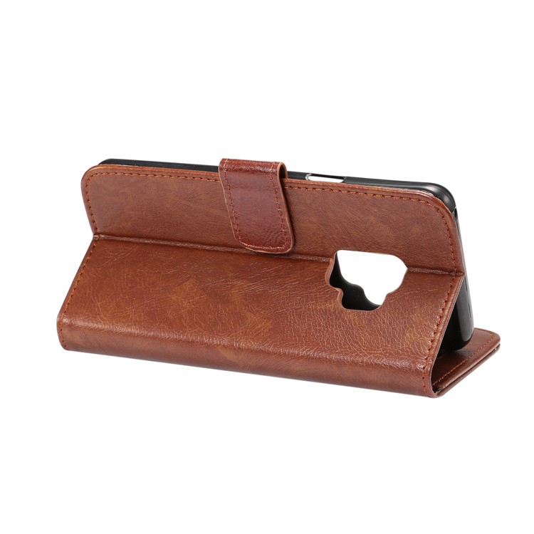 Crazy Horse Flip Leather Wallet Cell Phone Casing for Samsung Galaxy S9 G960 - Coffee-5