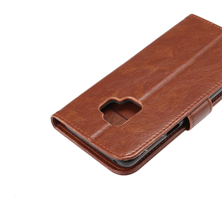 Crazy Horse Flip Leather Wallet Cell Phone Casing for Samsung Galaxy S9 G960 - Coffee-7