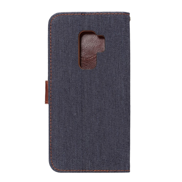 Jeans Cloth Texture Leather Stand Card Slots Case for Samsung Galaxy S9 Plus - Black Blue-3
