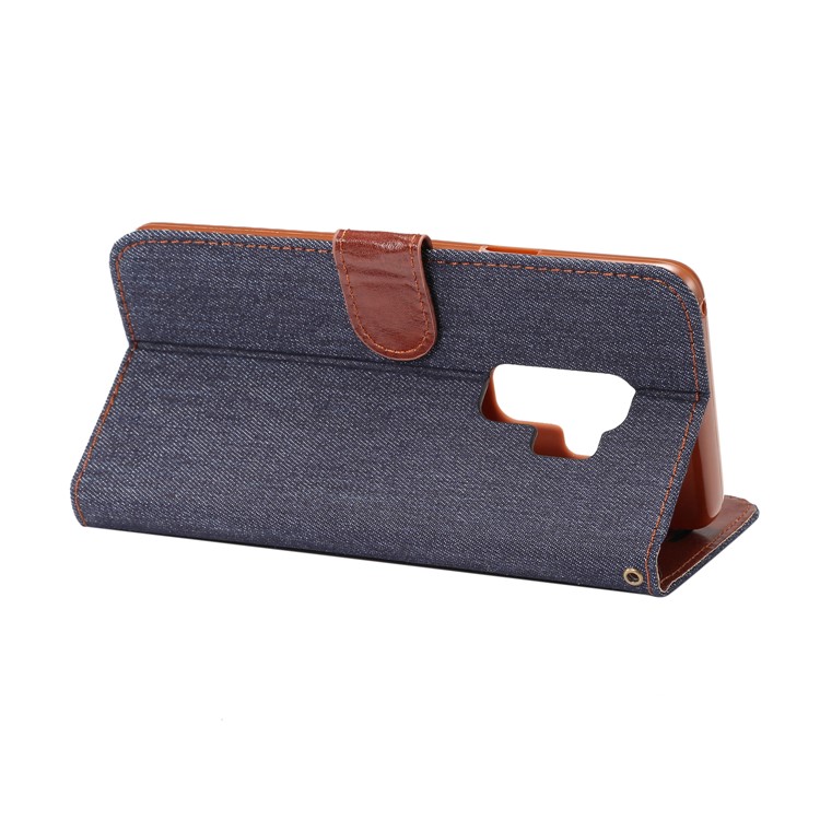 Jeans Cloth Texture Leather Stand Card Slots Case for Samsung Galaxy S9 Plus - Black Blue-5
