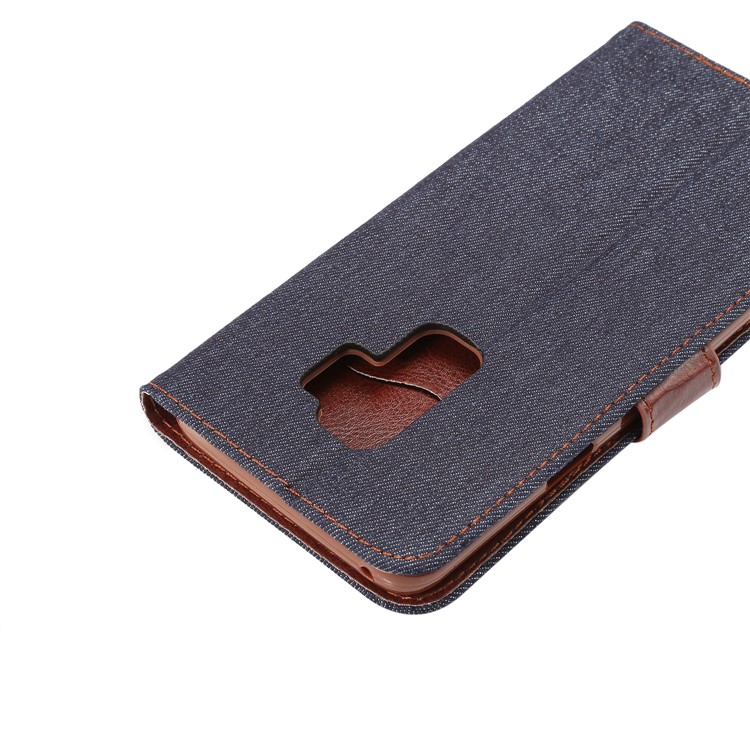 Jeans Cloth Texture Leather Stand Card Slots Case for Samsung Galaxy S9 Plus - Black Blue-7
