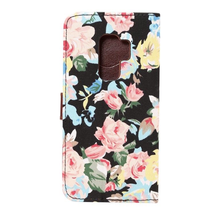 Flower Cloth Texture Leather Stand Card Slots Case for Samsung Galaxy S9 Plus - Black-3