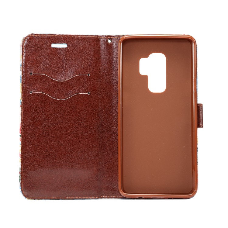 Flower Cloth Texture Leather Stand Card Slots Case for Samsung Galaxy S9 Plus - Black-4