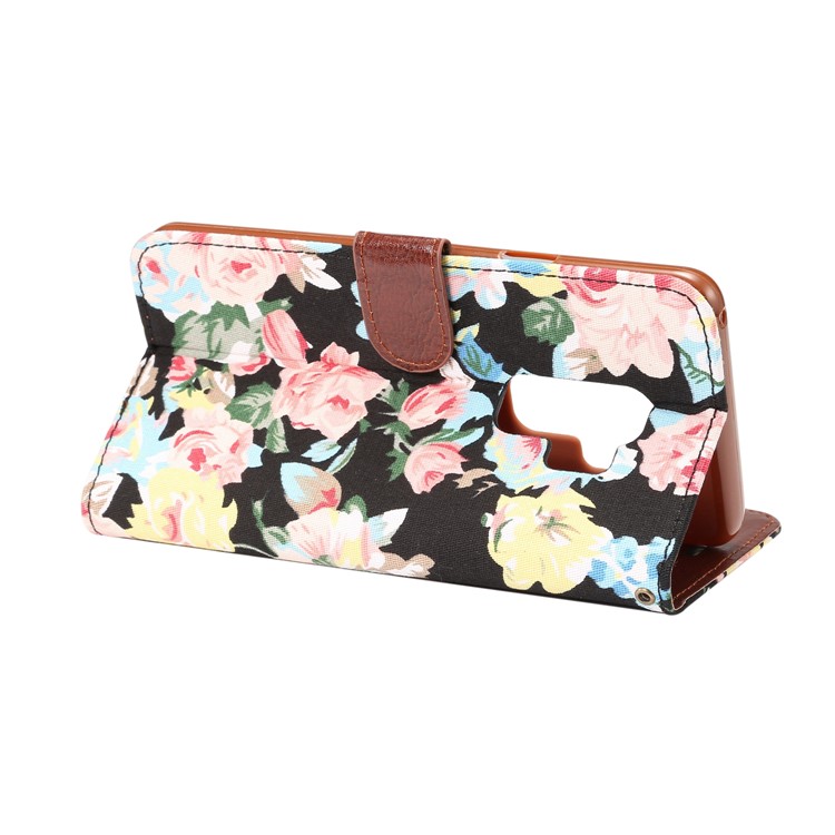 Flower Cloth Texture Leather Stand Card Slots Case for Samsung Galaxy S9 Plus - Black-5