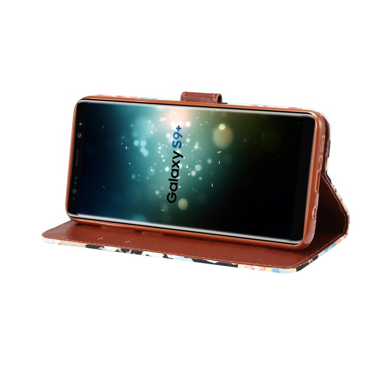 Flower Cloth Texture Leather Stand Card Slots Case for Samsung Galaxy S9 Plus - Black-6