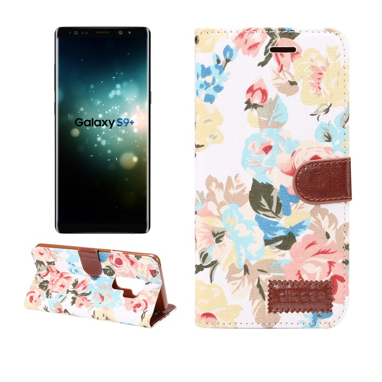Flower Cloth Texture Leather Stand Card Slots Cover for Samsung Galaxy S9 Plus - White-1