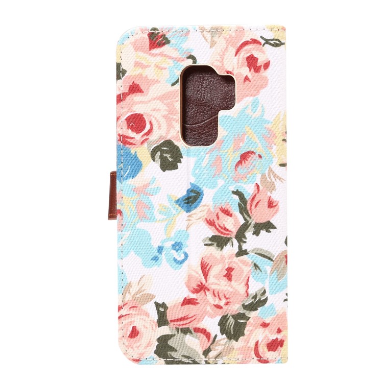 Flower Cloth Texture Leather Stand Card Slots Cover for Samsung Galaxy S9 Plus - White-3