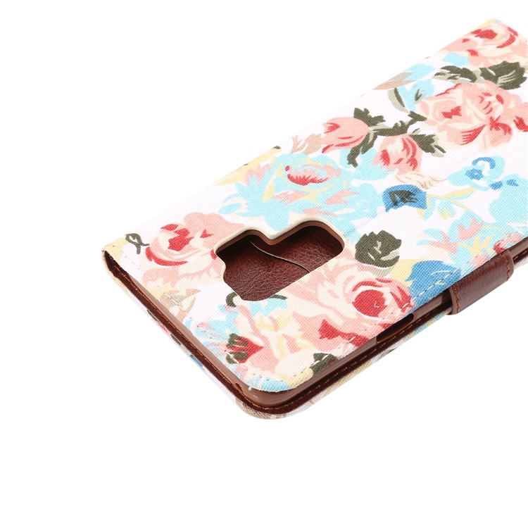 Flower Cloth Texture Leather Stand Card Slots Cover for Samsung Galaxy S9 Plus - White-6