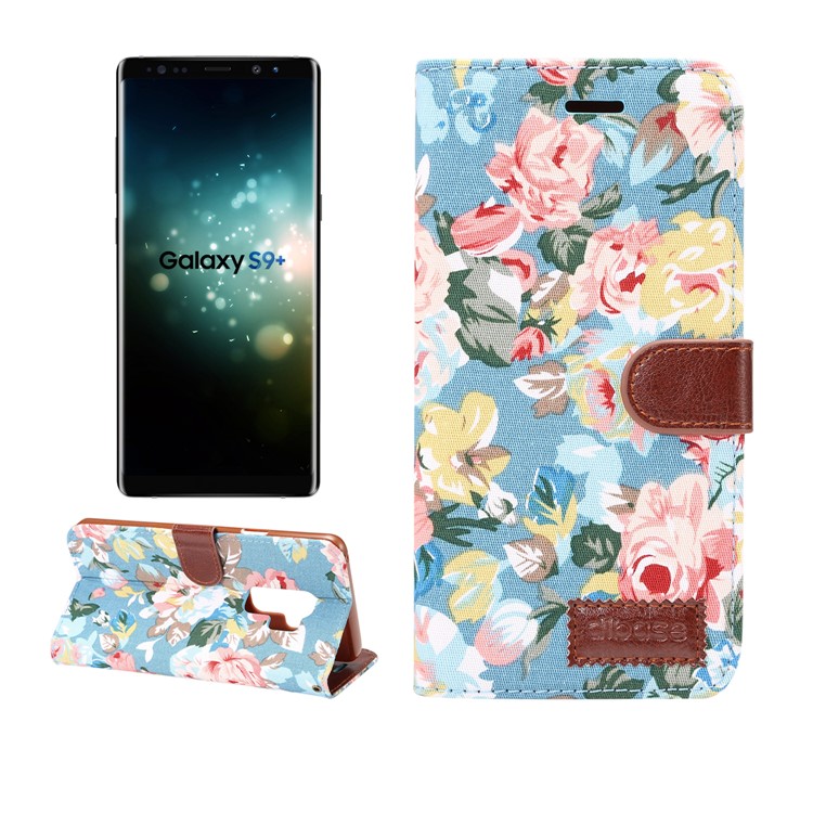

Flower Cloth Texture Leather Stand Card Slots Shell for Samsung Galaxy S9+ G965 - Blue