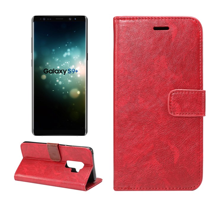 

For Samsung Galaxy S9+ Crazy Horse Texture Leather Wallet Case Phone Accessory - Red