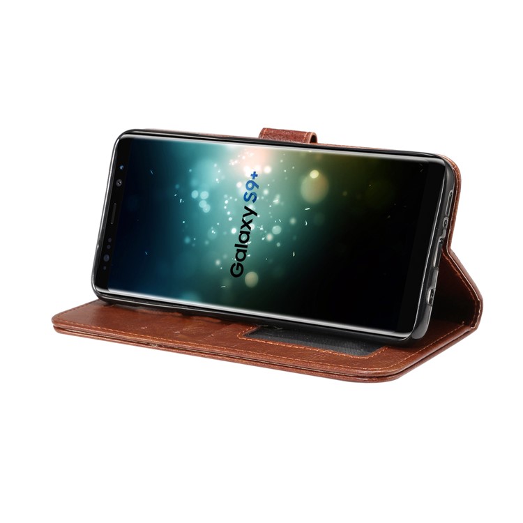 Crazy Horse Texture Leather Wallet Mobile Phone Shell for Samsung Galaxy S9 Plus - Coffee-6