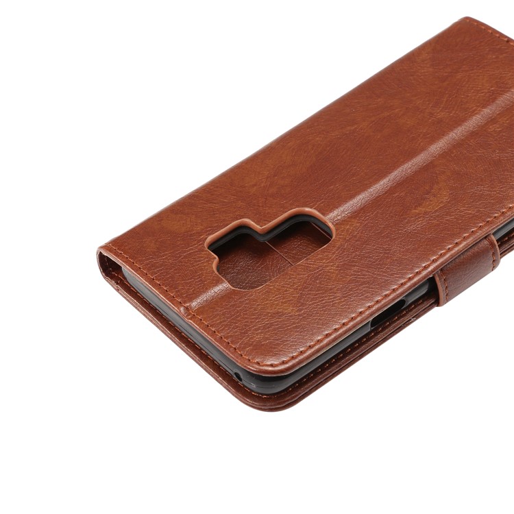 Crazy Horse Texture Leather Wallet Mobile Phone Shell for Samsung Galaxy S9 Plus - Coffee-7