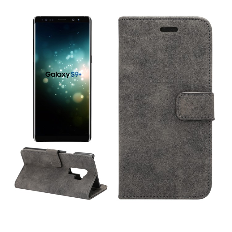 Retro Style Leather Wallet Flip Case Stand for Samsung Galaxy S9 Plus G965 - Black-1