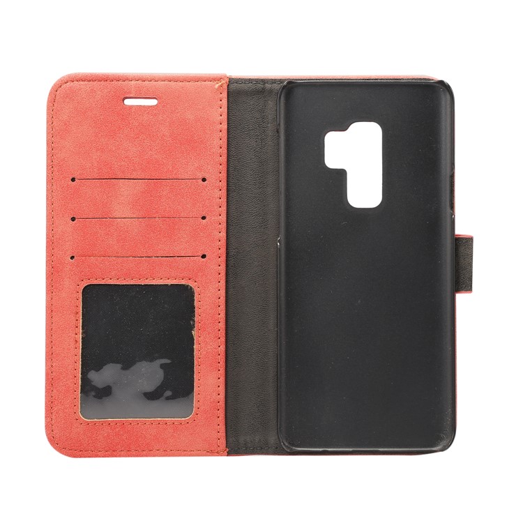 Retro Style Leather Wallet Stand Phone Cover for Samsung Galaxy S9 Plus G965 - Red-4