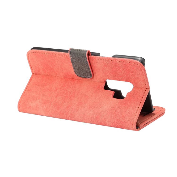 Retro Style Leather Wallet Stand Phone Cover for Samsung Galaxy S9 Plus G965 - Red-5