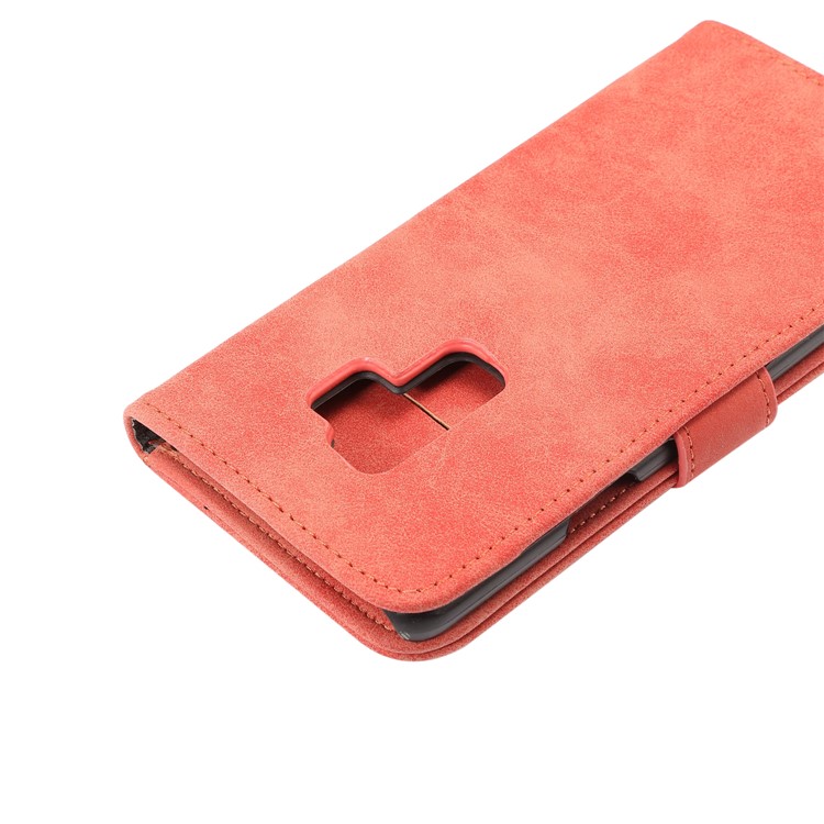 Retro Style Leather Wallet Stand Phone Cover for Samsung Galaxy S9 Plus G965 - Red-7
