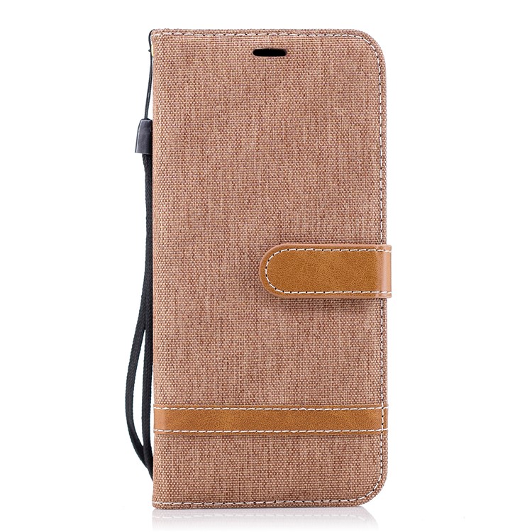 Jeans Cloth Skin Wallet Stand Leather Case with Lanyard for Samsung Galaxy S9+ G965 - Khaki-2