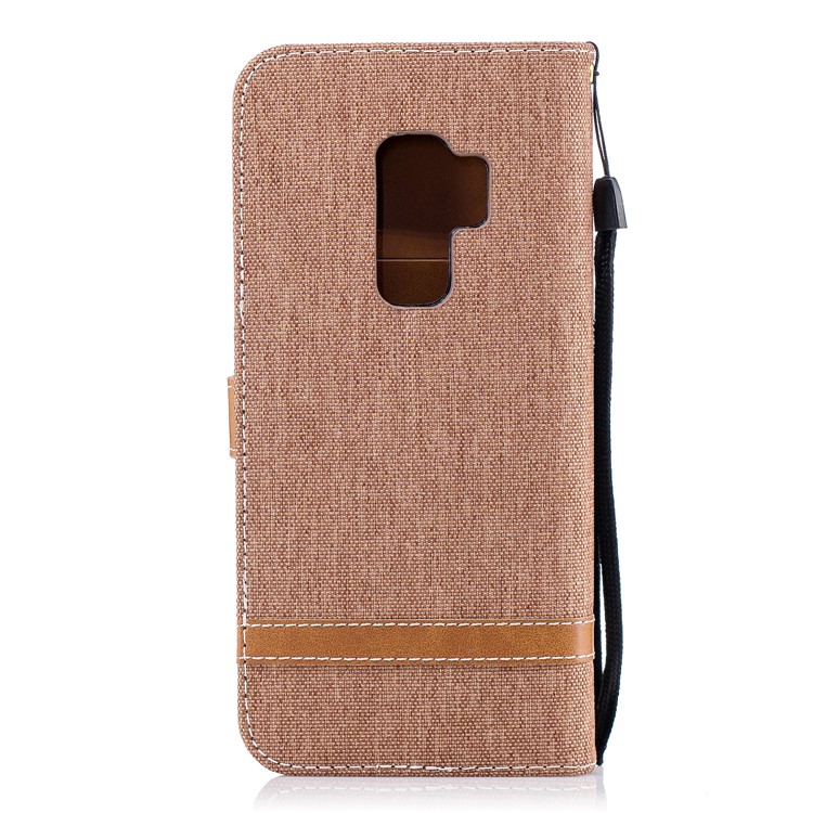 Jeans Cloth Skin Wallet Stand Leather Case with Lanyard for Samsung Galaxy S9+ G965 - Khaki-3
