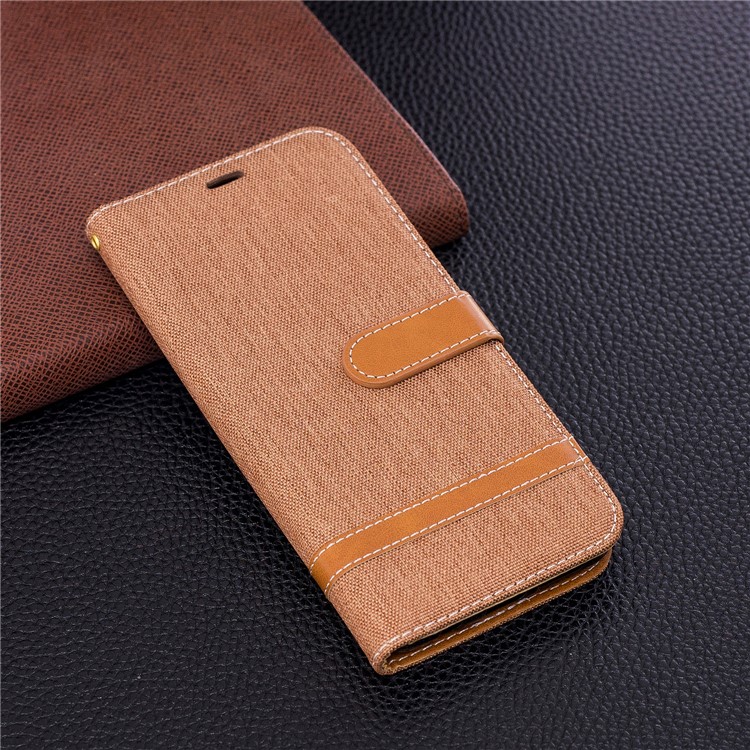 Jeans Cloth Skin Wallet Stand Leather Case with Lanyard for Samsung Galaxy S9+ G965 - Khaki-4