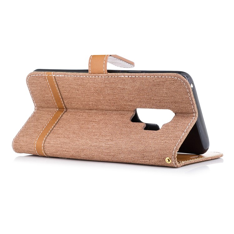 Jeans Cloth Skin Wallet Stand Leather Case with Lanyard for Samsung Galaxy S9+ G965 - Khaki-6