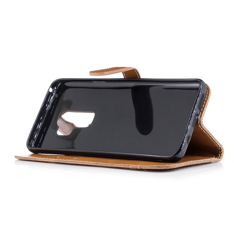 Jeans Cloth Skin Wallet Stand Leather Case with Lanyard for Samsung Galaxy S9+ G965 - Khaki-7