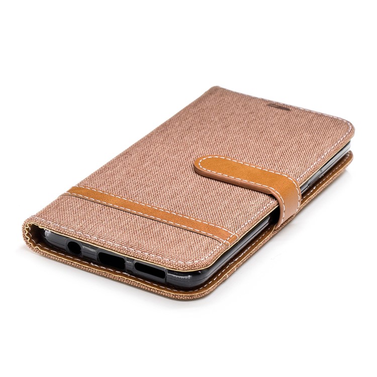 Jeans Cloth Skin Wallet Stand Leather Case with Lanyard for Samsung Galaxy S9+ G965 - Khaki-8