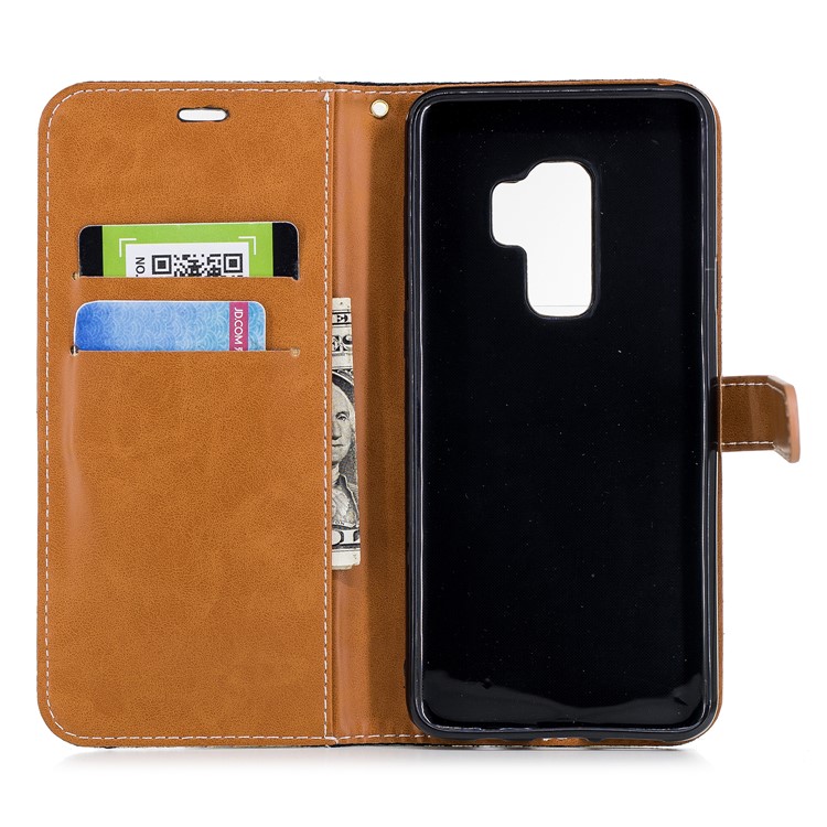 Jeans Cloth Skin Wallet Stand Leather Cover with Lanyard for Samsung Galaxy S9+ G965 - Black-10