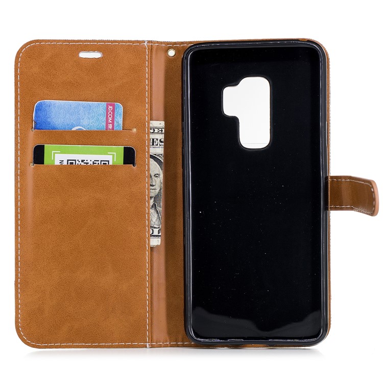 Jeans Cloth Skin Wallet Stand Leather Flip Shell for Samsung Galaxy S9+ G965 - Grey-10