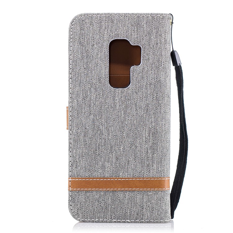 Jeans Cloth Skin Wallet Stand Leather Flip Shell for Samsung Galaxy S9+ G965 - Grey-3