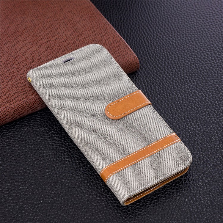 Jeans Cloth Skin Wallet Stand Leather Flip Shell for Samsung Galaxy S9+ G965 - Grey-4