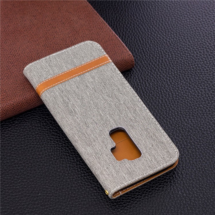 Jeans Cloth Skin Wallet Stand Leather Flip Shell for Samsung Galaxy S9+ G965 - Grey-5