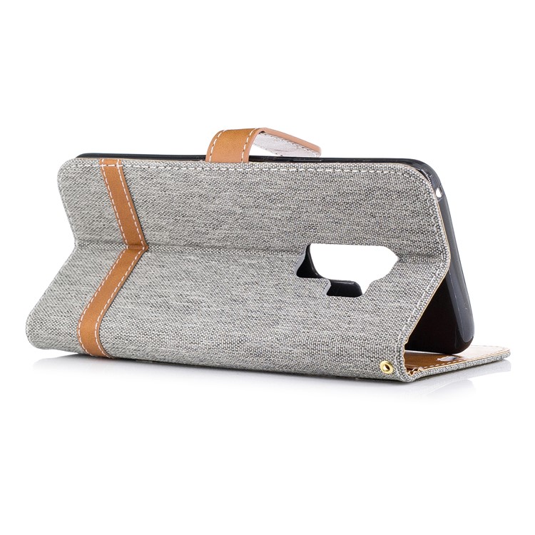 Jeans Cloth Skin Wallet Stand Leather Flip Shell for Samsung Galaxy S9+ G965 - Grey-6