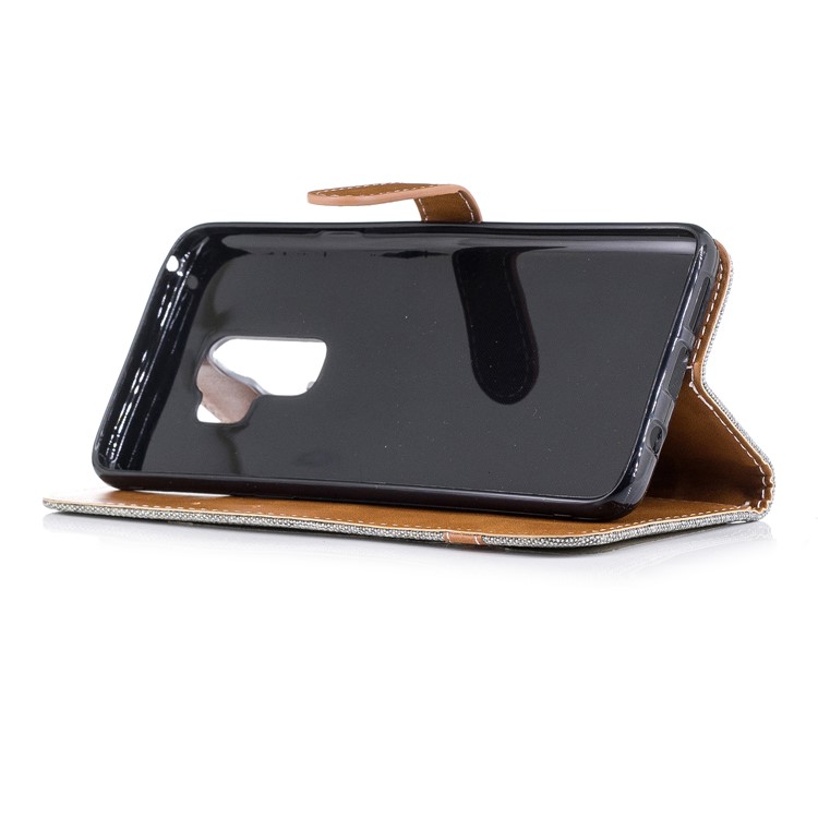 Jeans Cloth Skin Wallet Stand Leather Flip Shell for Samsung Galaxy S9+ G965 - Grey-7