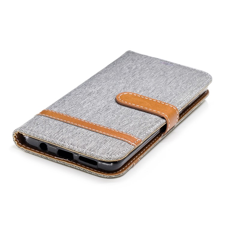 Jeans Cloth Skin Wallet Stand Leather Flip Shell for Samsung Galaxy S9+ G965 - Grey-8