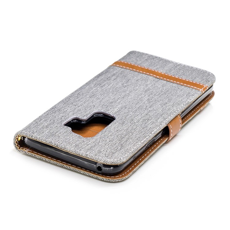 Jeans Cloth Skin Wallet Stand Leather Flip Shell for Samsung Galaxy S9+ G965 - Grey-9