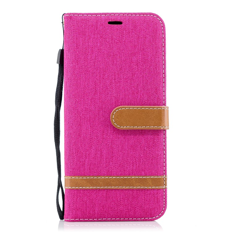 Jeans Cloth Skin Card Holder Leather Stand Phone Cover for Samsung Galaxy S9+ G965 - Rose-2