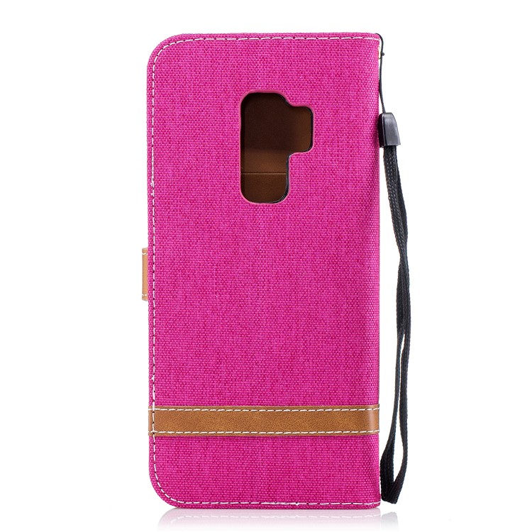 Jeans Cloth Skin Card Holder Leather Stand Phone Cover for Samsung Galaxy S9+ G965 - Rose-3