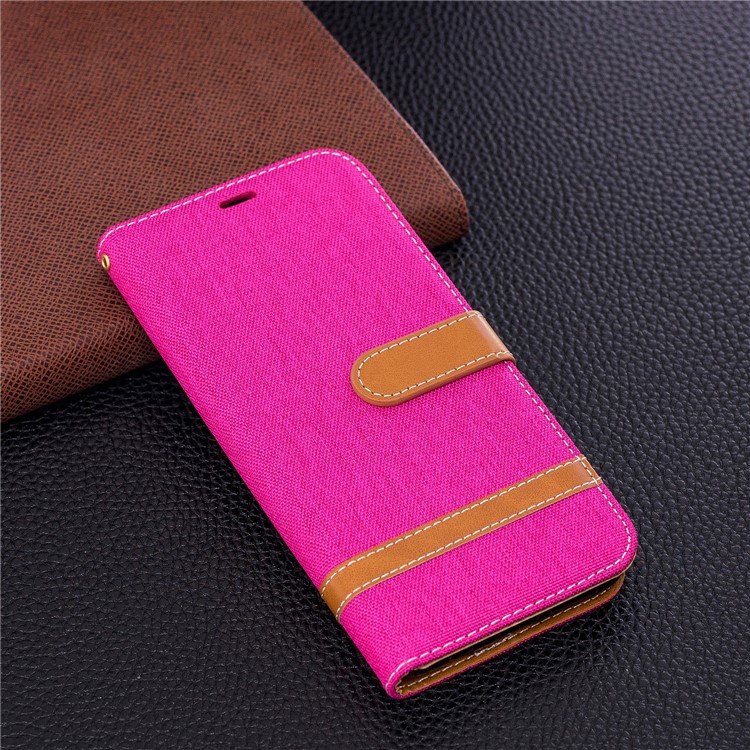 Jeans Cloth Skin Card Holder Leather Stand Phone Cover for Samsung Galaxy S9+ G965 - Rose-4