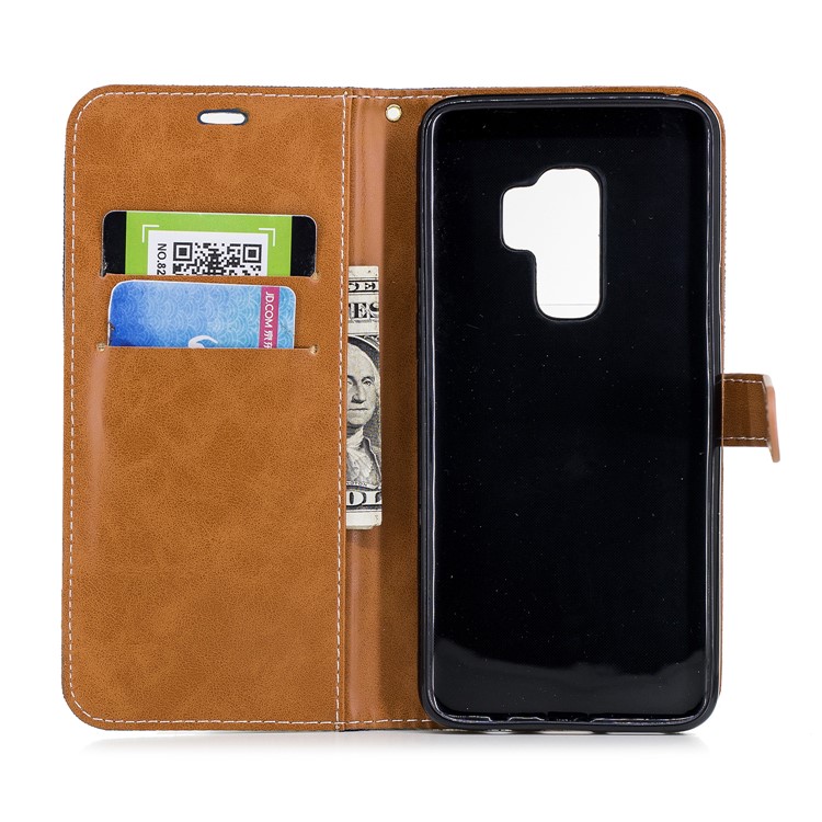 Jeans Cloth Skin Wallet Stand Leather Mobile Case Cover for Samsung Galaxy S9+ G965 - Dark Blue-10