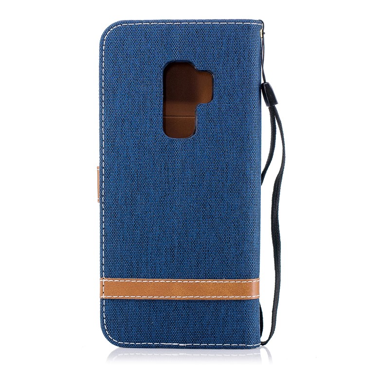 Jeans Cloth Skin Wallet Stand Leather Mobile Case Cover for Samsung Galaxy S9+ G965 - Dark Blue-3