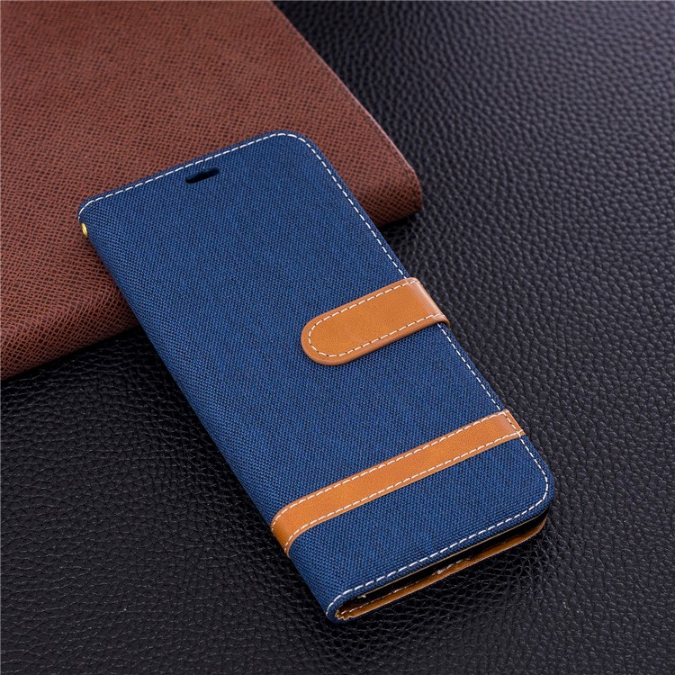 Jeans Cloth Skin Wallet Stand Leather Mobile Case Cover for Samsung Galaxy S9+ G965 - Dark Blue-4