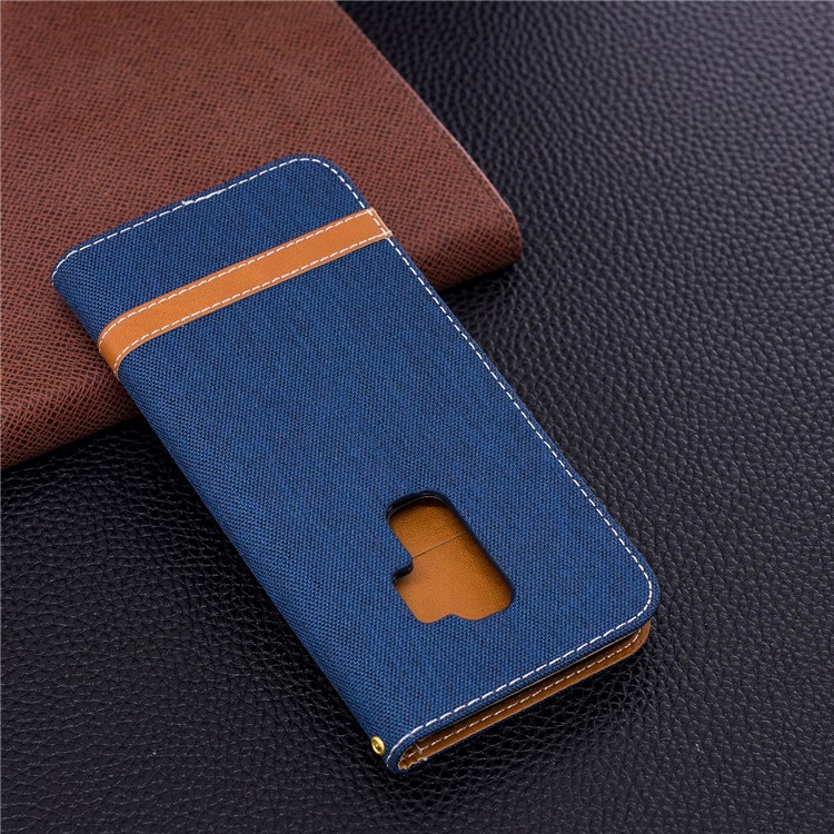 Jeans Cloth Skin Wallet Stand Leather Mobile Case Cover for Samsung Galaxy S9+ G965 - Dark Blue-5