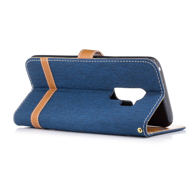 Jeans Cloth Skin Wallet Stand Leather Mobile Case Cover for Samsung Galaxy S9+ G965 - Dark Blue-6