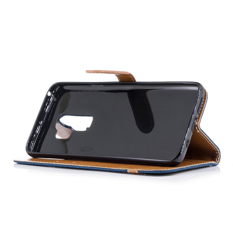 Jeans Cloth Skin Wallet Stand Leather Mobile Case Cover for Samsung Galaxy S9+ G965 - Dark Blue-7