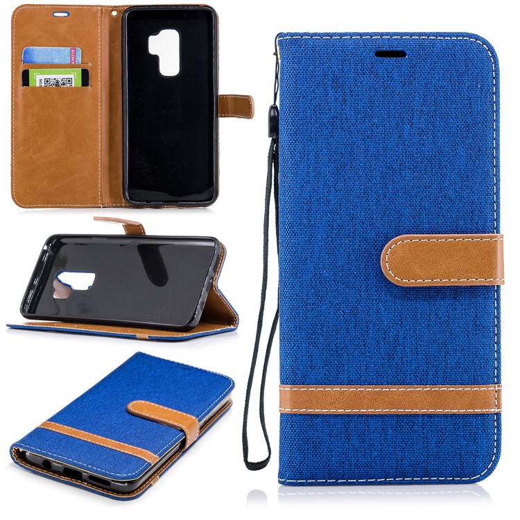 Jeans Cloth Skin Wallet Stand Flip Leather Mobile Casing for Samsung Galaxy S9+ G965 - Baby Blue-1