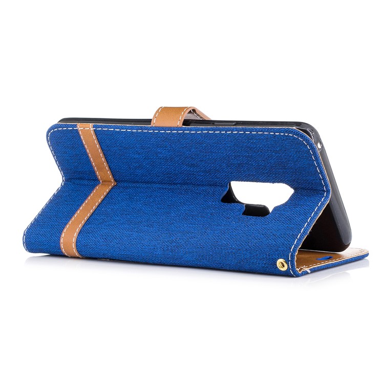 Jeans Cloth Skin Wallet Stand Flip Leather Mobile Casing for Samsung Galaxy S9+ G965 - Baby Blue-6