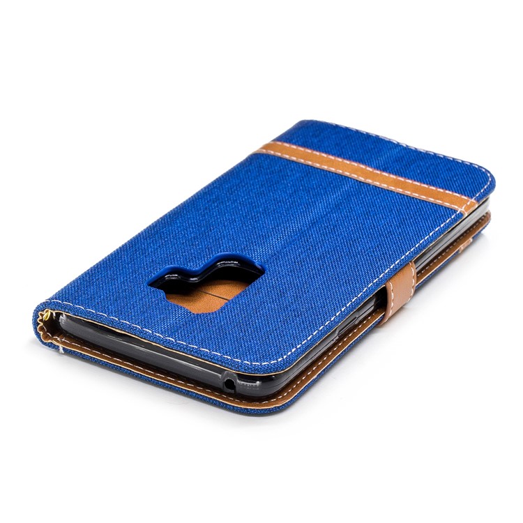 Jeans Cloth Skin Wallet Stand Flip Leather Mobile Casing for Samsung Galaxy S9+ G965 - Baby Blue-9