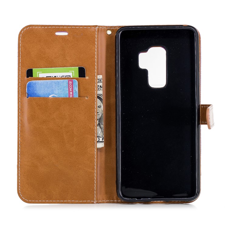 Jeans Cloth Skin Wallet Stand PU Leather Cellphone Case for Samsung Galaxy S9+ G965 - Purple-10